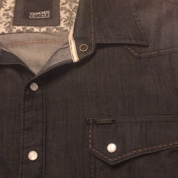Mens 7 Diamonds Black Denim Shirt - Picture 3 of 8